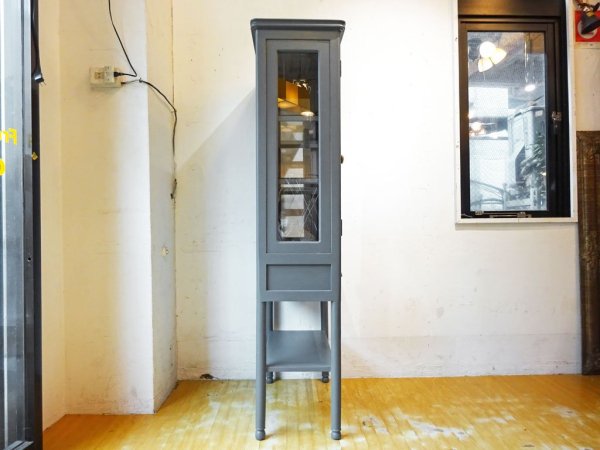 アンティーク調 ケビント 木製ドクターキャビネット  グレーペイント 医療棚 ガラス棚 ディスプレイケース 店舗什器 ★