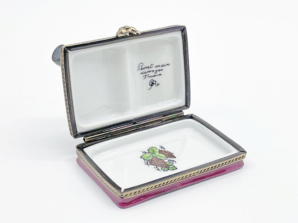 リモージュ LIMOGES 陶製 ボックス ピルケース 小物入れ ブック型 ワインメニュー ボルドー ハンドペイント 金彩 フランス ●