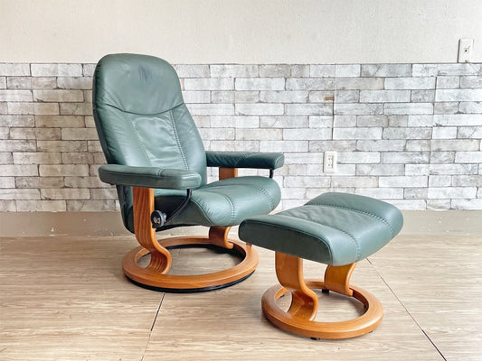 エコーネス EKORNES ストレスレスチェア stressless リクライニングチェア & オットマン 2点セット ダークグリーン ノルウェー 北欧 ●