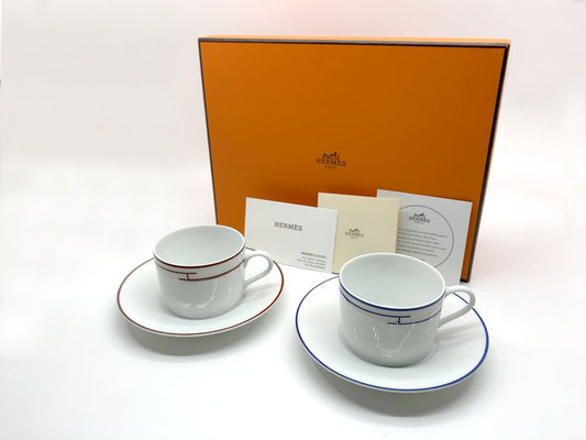 エルメス HERMES リズム rhythm ティーカップ＆ソーサー C&S ペア 2客セット 未使用 箱付 ●