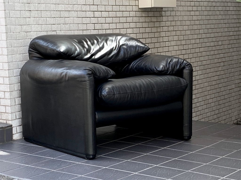 カッシーナ イクスシー Cassina ixc. 675 マラルンガ MARALUNGA 1Pソファ 本革 ブラック ヴィコ・マジストレッティ ■