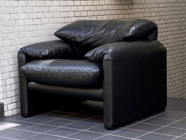 カッシーナ イクスシー Cassina ixc. 675 マラルンガ MARALUNGA 1Pソファ 本革 ブラック ヴィコ・マジストレッティ ■