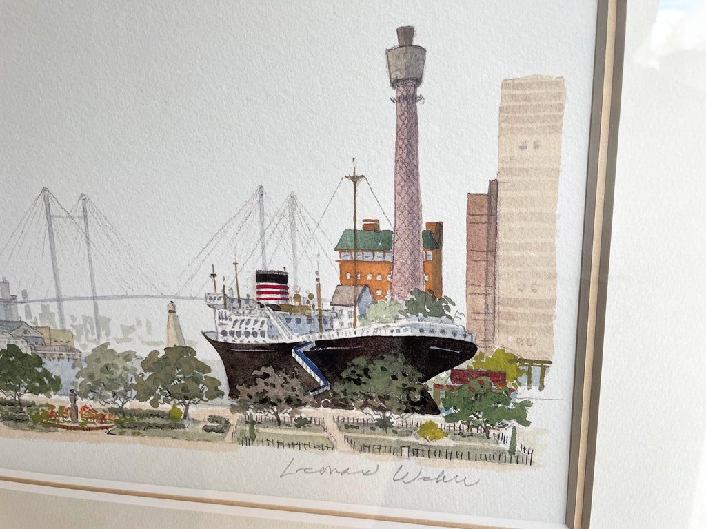 レオナルド ウェーバー  Leonard Weber 横浜 yokohama 35/250 リトグラフ ジグレー 版画 風景画 サイン有 アメリカ 海外作家 ●