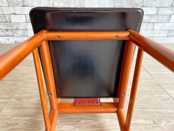 イタリアモダンデザイン Italian Modern ハイバックダイニングチェア ビーチ材 レザーシート 本革 ブラウン系 2脚セット ●