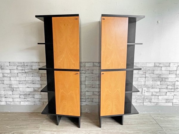 イタリアモダンデザイン Italian Modern セパレートキャビネット ブラック × ナチュラル ツートンカラー シェルフ 飾り棚 収納棚 H162.5cm 札幌ファニシング 取扱 ●