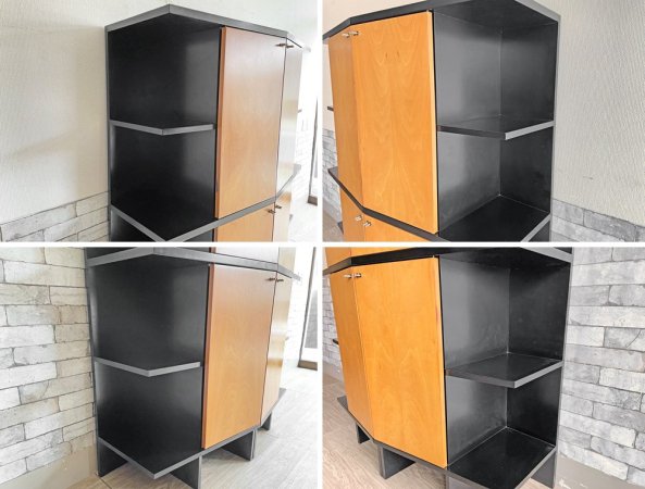 イタリアモダンデザイン Italian Modern セパレートキャビネット ブラック × ナチュラル ツートンカラー シェルフ 飾り棚 収納棚 H162.5cm 札幌ファニシング 取扱 ●