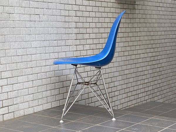 ハーマンミラー Herman Miller 2ndビンテージ サイドシェルチェア FRP製 ブルー エッフェルベース C&R イームズ ミッドセンチュリー ■