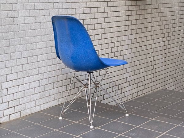 ハーマンミラー Herman Miller 2ndビンテージ サイドシェルチェア FRP製 ブルー エッフェルベース C&R イームズ ミッドセンチュリー ■