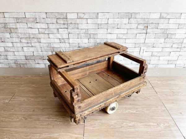 フランスビンテージ トローリーテーブル ローテーブル ワゴン ファクトリーテーブル 古材 インダストリアル 工業系 1920年代 ●