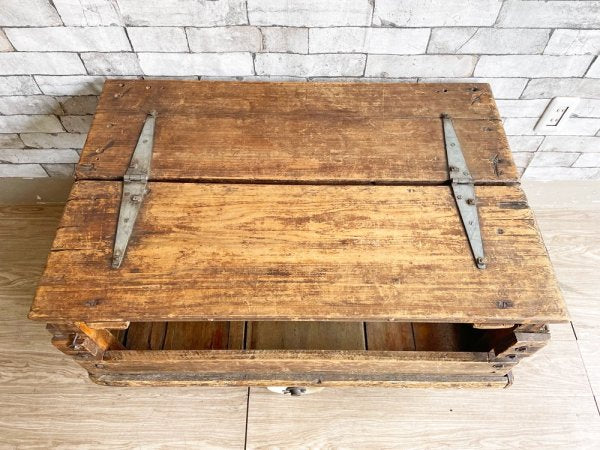 フランスビンテージ トローリーテーブル ローテーブル ワゴン ファクトリーテーブル 古材 インダストリアル 工業系 1920年代 ●