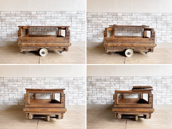 フランスビンテージ トローリーテーブル ローテーブル ワゴン ファクトリーテーブル 古材 インダストリアル 工業系 1920年代 ●