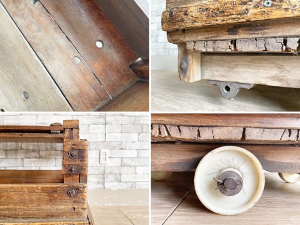 フランスビンテージ トローリーテーブル ローテーブル ワゴン ファクトリーテーブル 古材 インダストリアル 工業系 1920年代 ●