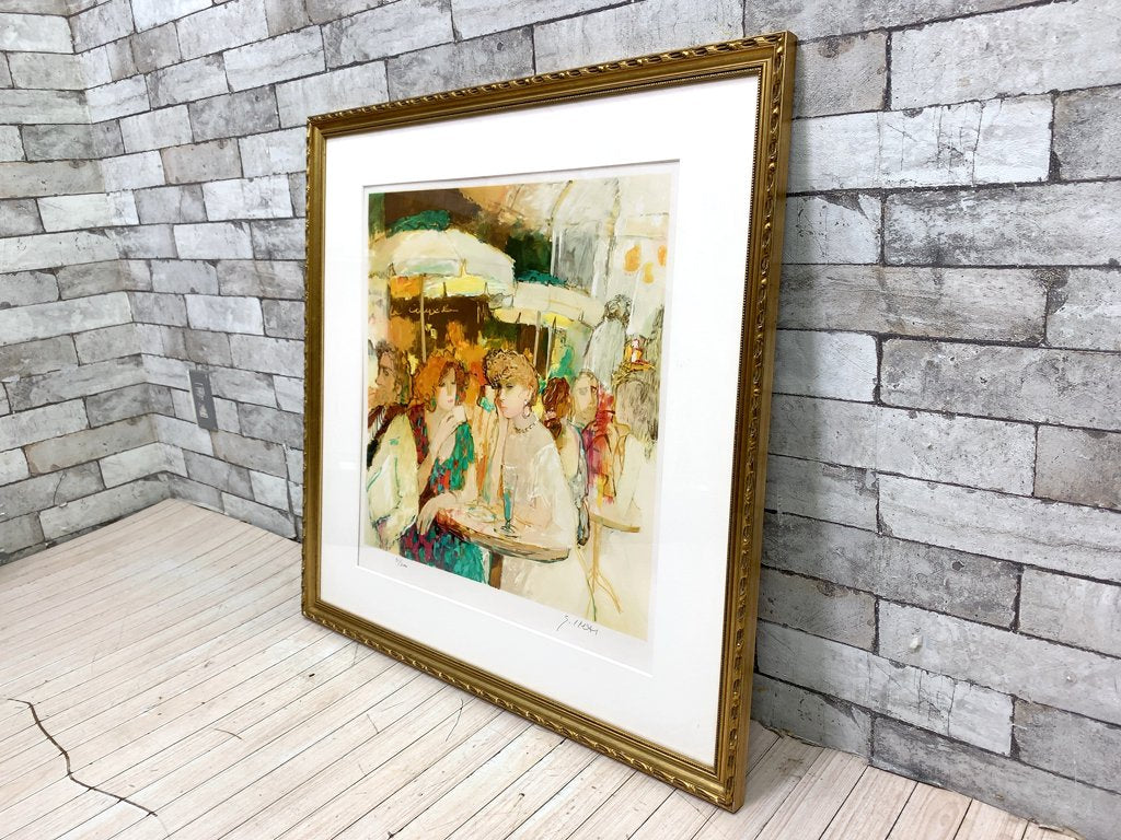 今井 幸子 テラスの女達 リトグラフ 版画 額装品 91/200 ●