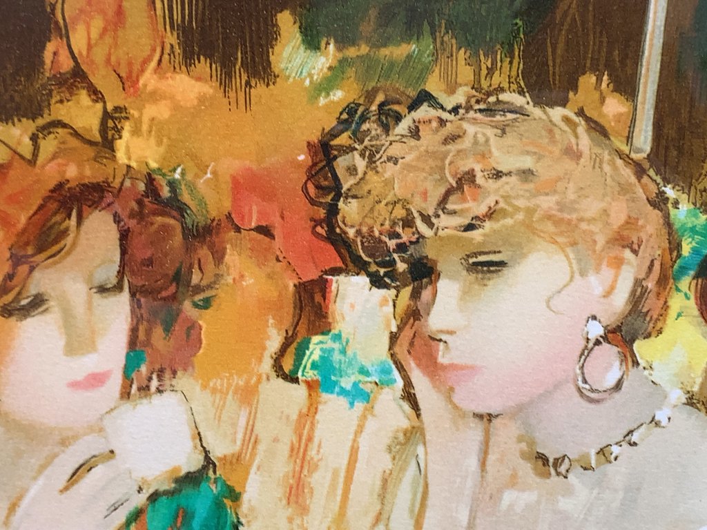 今井 幸子 テラスの女達 リトグラフ 版画 額装品 91/200 ●