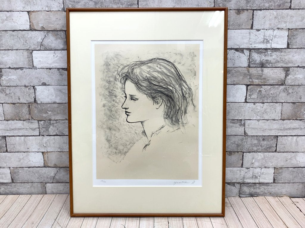 舟越 保武 若い女B リトグラフ 版画 額装品 158/170 彫刻家 ●