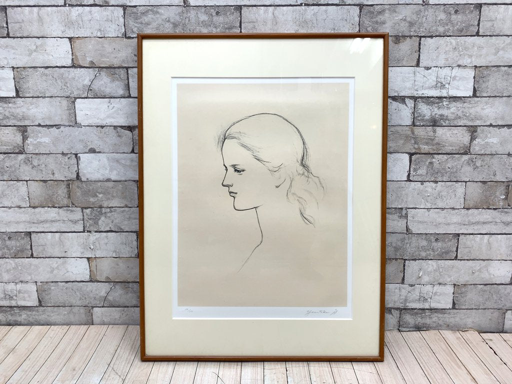 舟越 保武 若い女A リトグラフ 版画 額装品 158/170 彫刻家 ●