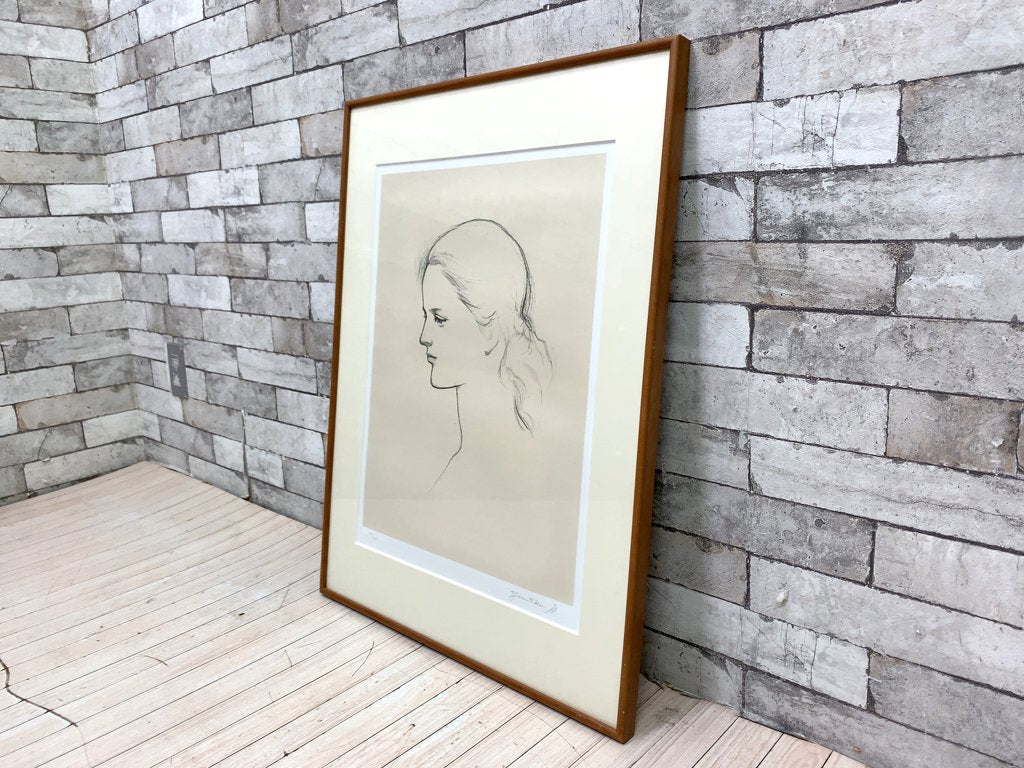 舟越 保武 若い女A リトグラフ 版画 額装品 158/170 彫刻家 ●