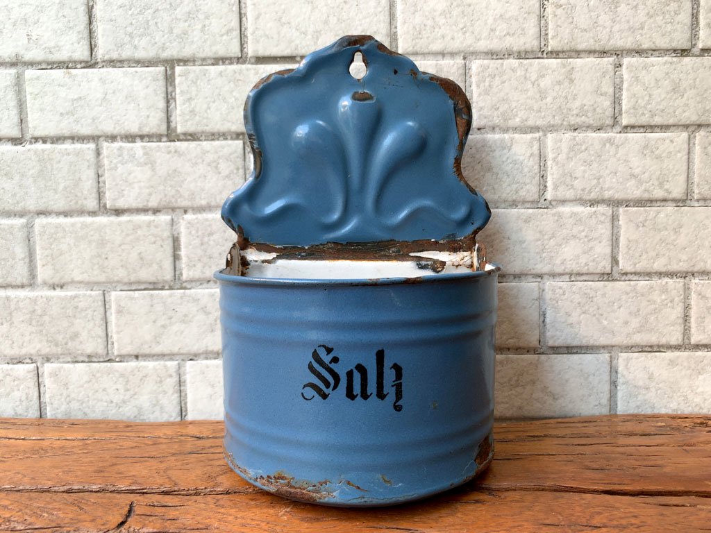 UKアンティーク UK Antique ホーロー製ウォールラック ソルト Enamel wall salt rack 壁掛け ブロカント 古道具 インテリア ■
