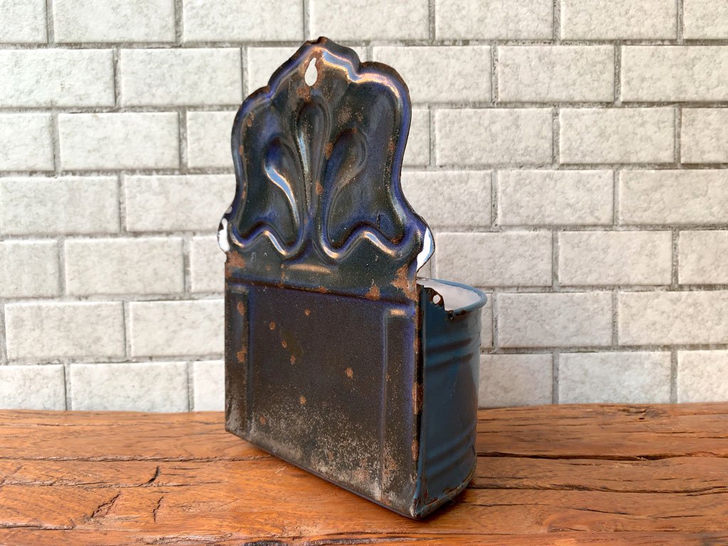 UKアンティーク UK Antique ホーロー製ウォールラック ソルト Enamel wall salt rack 壁掛け ブロカント 古道具 インテリア ■