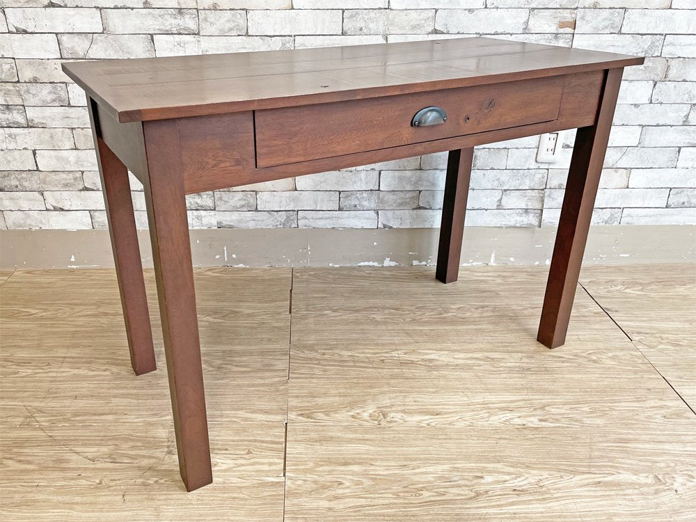 ビンテージスタイル Vintage Style オーク材 引出し付きデスク ダークブラウン アジアンスタイル W110cm ●