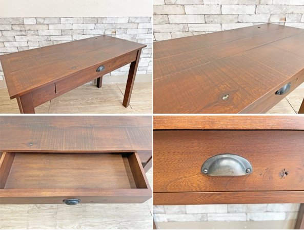 ビンテージスタイル Vintage Style オーク材 引出し付きデスク ダークブラウン アジアンスタイル W110cm ●