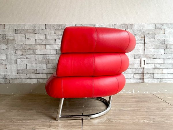 アイリーングレイ Eileen Gray ビべンダム チェア  Bibendum Chair ラウンジチェア 1人掛けソファ 本革 クロームレッグ レッド リプロダクト ●