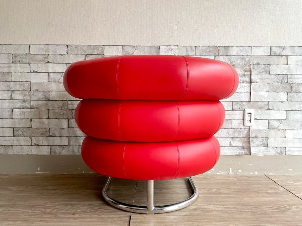 アイリーングレイ Eileen Gray ビべンダム チェア  Bibendum Chair ラウンジチェア 1人掛けソファ 本革 クロームレッグ レッド リプロダクト ●