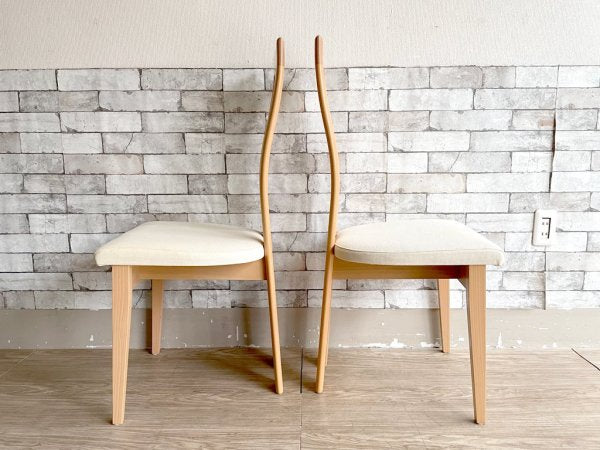 モダンデザイン Modern Design ダイニングチェア 2脚セット ハイバック ファブリック ビーチ材 ナチュラル ●