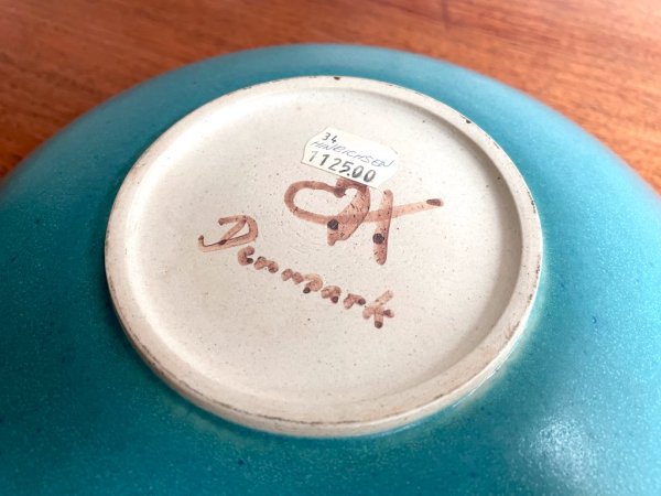 Eigil Hinrichsen 陶製 フルーツボウル 大鉢 34cm ターコイズブルー デザイン デンマークビンテージ Danish Vintage 北欧食器 希少 ●