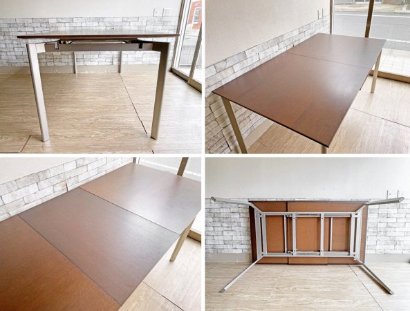 カリガリス calligaris エクステンションテーブル 伸長式 EX ダイニングテーブル W160-205cm ウォールナットカラー × スチール脚 イタリア モダン ●