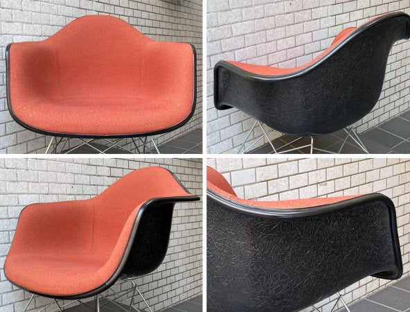 ハーマンミラー Herman Miller アームシェルチェア LAR 現行FRP製 アプホルスター キャッツクレイドル ラウンジベース オレンジ ブラック C&R イームズ ■