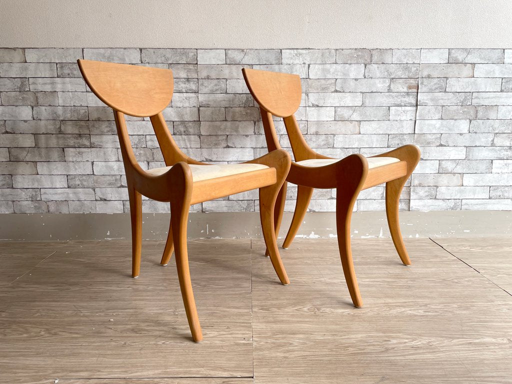 ハンドメイド 無垢材 ダイニングチェア アメリカ製 USA クラフト家具 作家作品 オーダーメイド 2脚セット ●