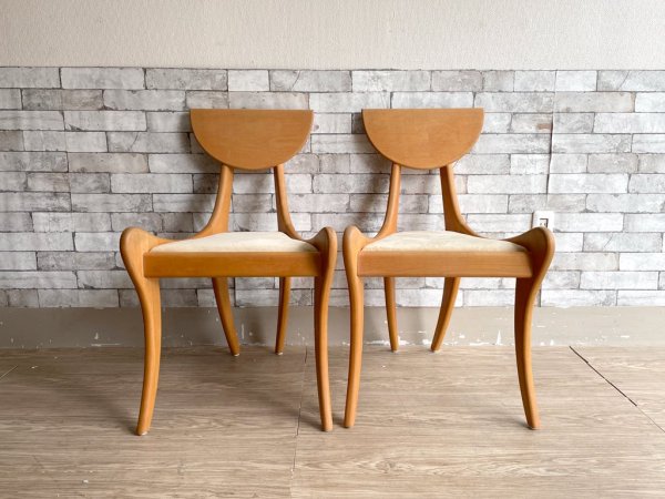 ハンドメイド 無垢材 ダイニングチェア アメリカ製 USA クラフト家具 作家作品 オーダーメイド 2脚セット ●