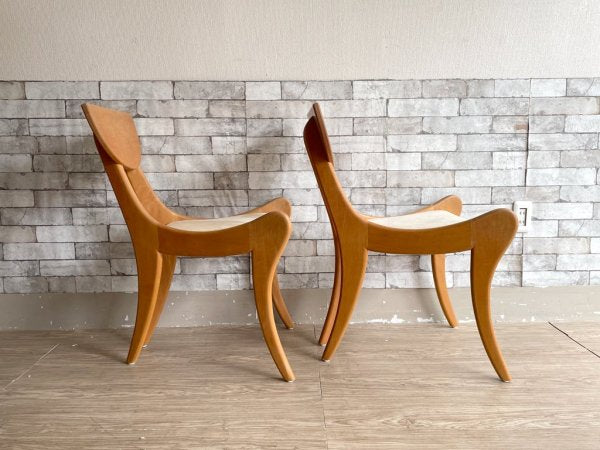 ハンドメイド 無垢材 ダイニングチェア アメリカ製 USA クラフト家具 作家作品 オーダーメイド 2脚セット ●
