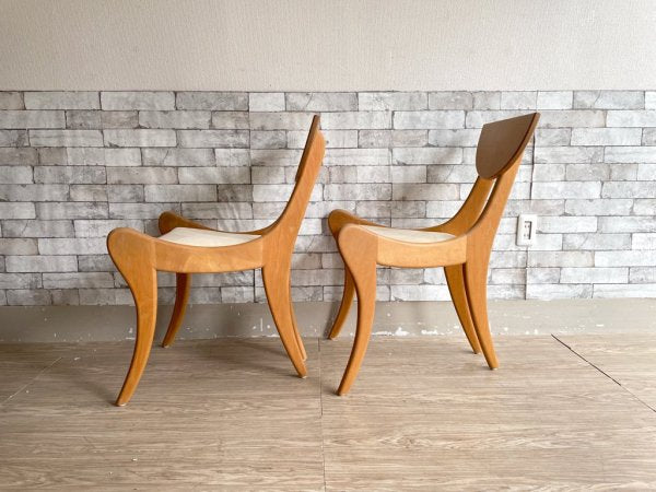 ハンドメイド 無垢材 ダイニングチェア アメリカ製 USA クラフト家具 作家作品 オーダーメイド 2脚セット ●