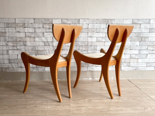 ハンドメイド 無垢材 ダイニングチェア アメリカ製 USA クラフト家具 作家作品 オーダーメイド 2脚セット ●