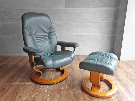 エコーネス EKORNES ディプロマット ストレスレス リクライニングチェア オットマン付 ダークグリーン 北欧 ノルウェー ♪