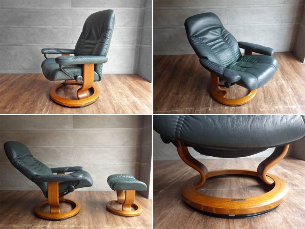 エコーネス EKORNES ディプロマット ストレスレス リクライニングチェア オットマン付 ダークグリーン 北欧 ノルウェー ♪