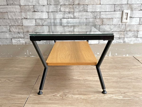 フランフラン Francfranc メリオル コーヒーテーブル ローテーブル Mサイズ W75cm ブラック × ブラウン ガラス天板 アイアンフレーム 生産終了品 ●