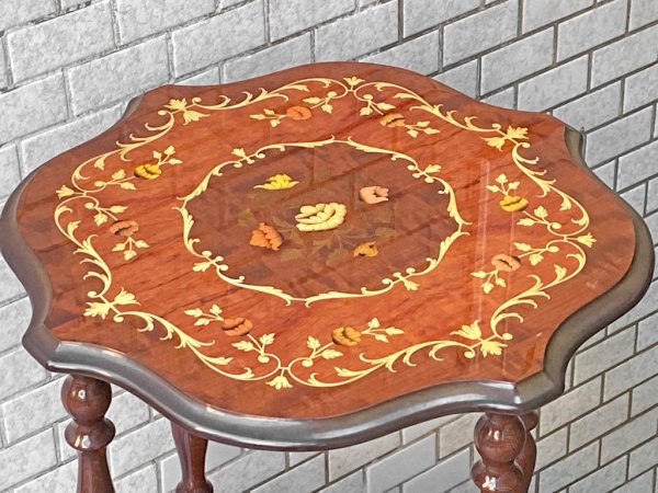 ヨーロピアン クラシカル サイドテーブル 花台 象嵌 植物文様 ボタニカル オリエンタル ■