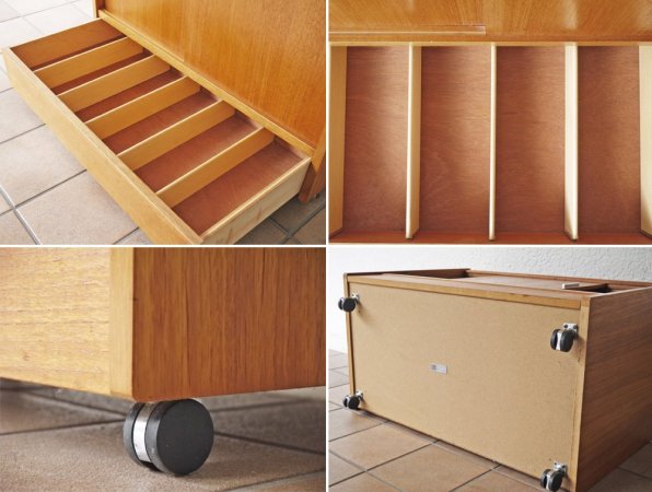 ハーバート E. ギブス ファニチャー HERBERT E. GIBBS FURNITURE 英国 1970's ビンテージ チーク材 レコードラック キャビネット キャスター 希少品 ◇