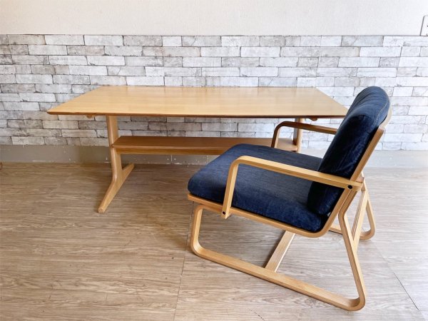 無印良品 MUJI リビングでもダイニングでもつかえる ソファチェア 1人掛け アーム付き デニムファブリック 替えカバー付き オーク材 プライウッド 合計定価￥33,880- ●