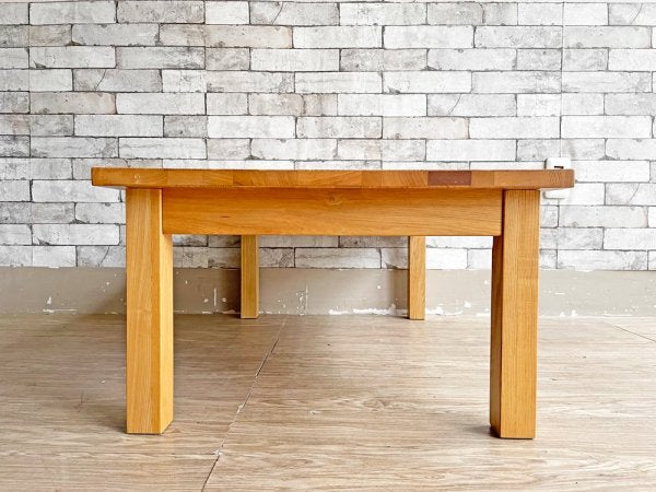 無印良品 MUJI 木製ローテーブル タモ無垢材 ナチュラル W90cm 抽斗2杯 ●