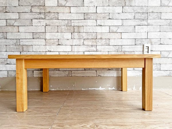 無印良品 MUJI 木製ローテーブル タモ無垢材 ナチュラル W90cm 抽斗2杯 ●
