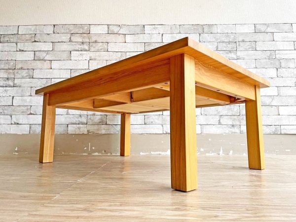 無印良品 MUJI 木製ローテーブル タモ無垢材 ナチュラル W90cm 抽斗2杯 ●