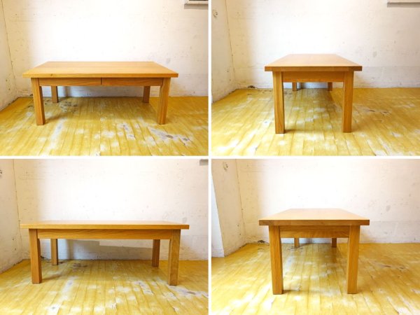 無印良品 MUJI 木製 ローテーブル センターテーブル 文机 座卓 タモ無垢材 ナチュラル 幅 90cm ドロワー付 ★