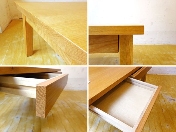 無印良品 MUJI 木製 ローテーブル センターテーブル 文机 座卓 タモ無垢材 ナチュラル 幅 90cm ドロワー付 ★