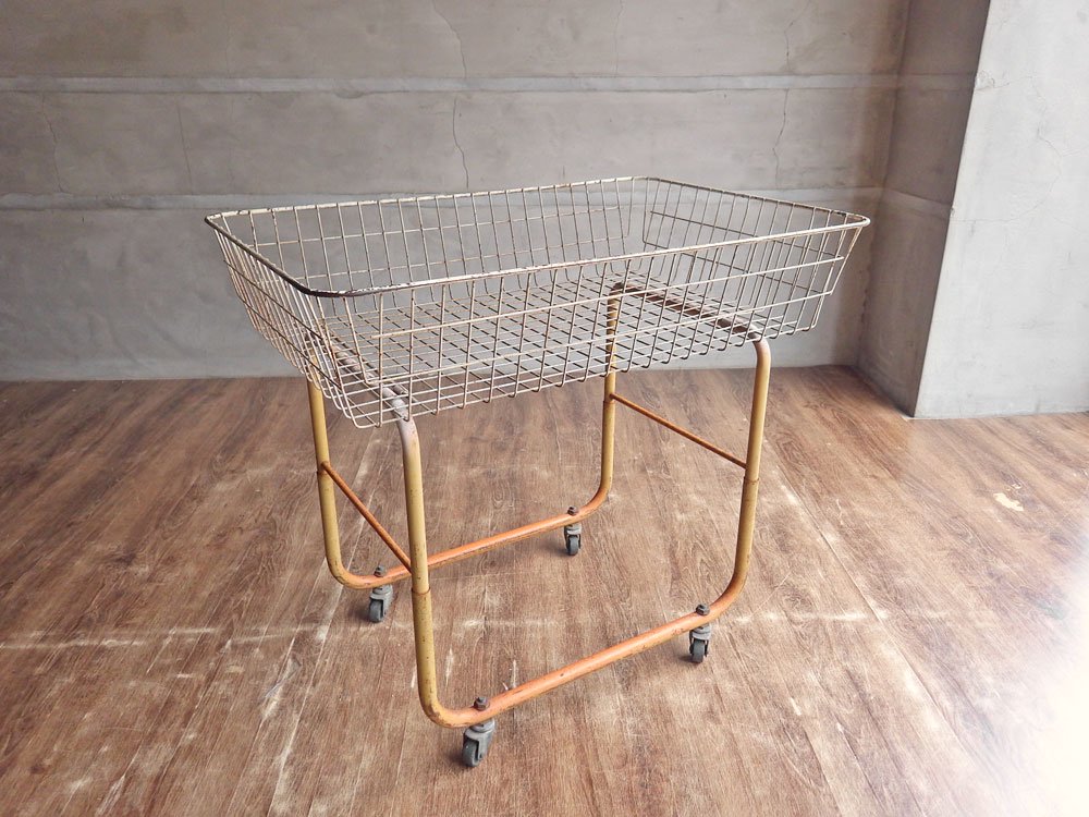 スチールワゴン ワイヤーラック キャスター付き ビンテージ Vintage シャビーシック インダストリアル 店舗什器 ♪