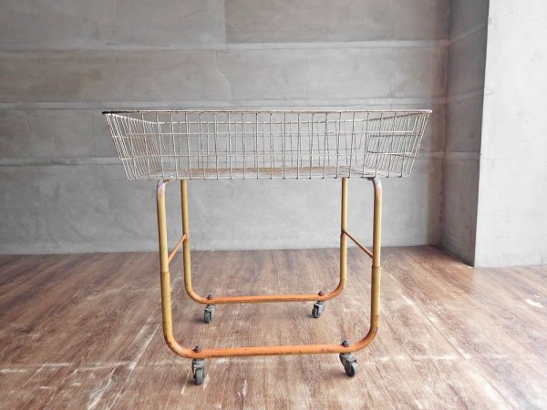 スチールワゴン ワイヤーラック キャスター付き ビンテージ Vintage シャビーシック インダストリアル 店舗什器 ♪