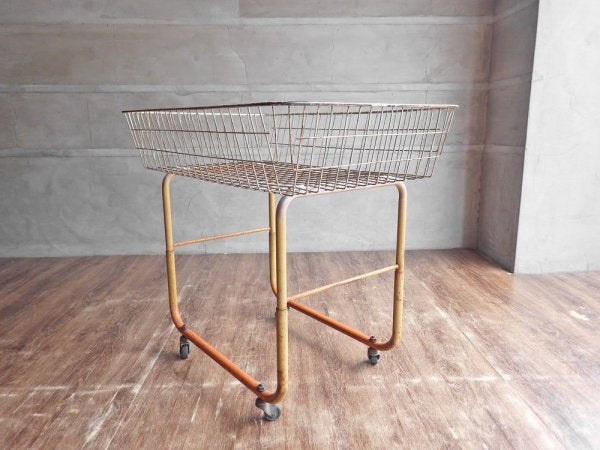スチールワゴン ワイヤーラック キャスター付き ビンテージ Vintage シャビーシック インダストリアル 店舗什器 ♪